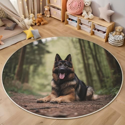 MIATCENRT Tiere Teppich Rund 120cm, Waschbare Teppiche, Dunkelbraun Runder Teppiche Farbecht, rutschfest Carpet, Wald Schäferhund Bedruckter Teppich Schlafzimmer, Kinderzimmer MIATCENRT Tiere Teppich Rund 120cm, Waschbare Teppiche, Dunkelbraun Runder Teppiche Farbecht, rutschfest Carpet, Wald Schäferhund Bedruckter Teppich Schlafzimmer, Kinderzimmer von MIATCENRT