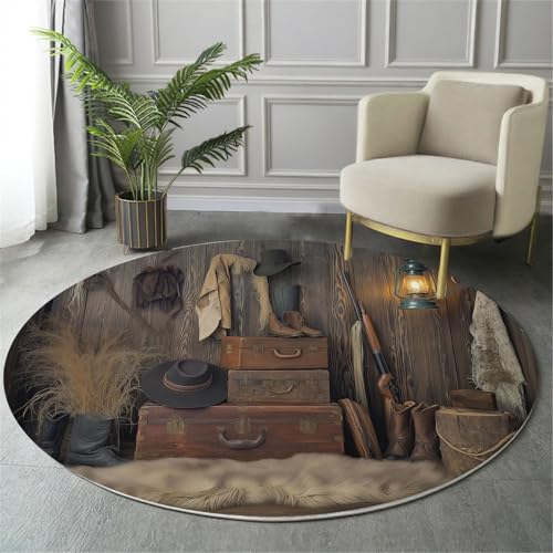 MIATCENRT Vintage Western Teppich Rund 160cm, Waschbare Teppiche, Dunkelbraun Runder Teppiche Farbecht, rutschfest Carpet, Cowboy Holzwand Bedruckter Teppich Schlafzimmer, Kinderzimmer MIATCENRT Vintage Western Teppich Rund 160cm, Waschbare Teppiche, Dunkelbraun Runder Teppiche Farbecht, rutschfest Carpet, Cowboy Holzwand Bedruckter Teppich Schlafzimmer, Kinderzimmer von MIATCENRT