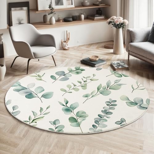 MIATCENRT Waschbar Teppich Rund 100cm, rutschfest Dünner Teppich, Gegend Kreis Grün Einfach Aquarell Eukalyptusblätter Fußboden Teppiche für Wohnzimmer Schlafzimmer Kinderzimmer MIATCENRT Waschbar Teppich Rund 100cm, rutschfest Dünner Teppich, Gegend Kreis Grün Einfach Aquarell Eukalyptusblätter Fußboden Teppiche für Wohnzimmer Schlafzimmer Kinderzimmer von MIATCENRT