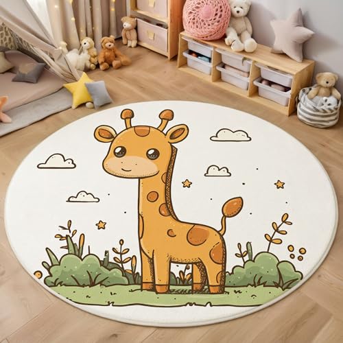 MIATCENRT Waschbar Teppich Rund 100cm, rutschfest Dünner Teppich, Gegend Kreis Orange Grün Cartoon-Tier Süße Giraffe Fußboden Teppiche für Wohnzimmer Schlafzimmer Kinderzimmer MIATCENRT Waschbar Teppich Rund 100cm, rutschfest Dünner Teppich, Gegend Kreis Orange Grün Cartoon-Tier Süße Giraffe Fußboden Teppiche für Wohnzimmer Schlafzimmer Kinderzimmer von MIATCENRT