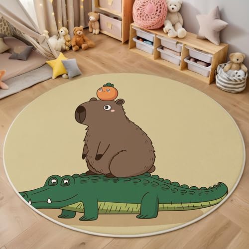MIATCENRT Waschbar Teppich Rund 120cm, rutschfest Dünner Teppich, Gegend Kreis Beige Braun Minimalismus Cartoon Bär Krokodil Fußboden Teppiche für Wohnzimmer Schlafzimmer Kinderzimmer MIATCENRT Waschbar Teppich Rund 120cm, rutschfest Dünner Teppich, Gegend Kreis Beige Braun Minimalismus Cartoon Bär Krokodil Fußboden Teppiche für Wohnzimmer Schlafzimmer Kinderzimmer von MIATCENRT