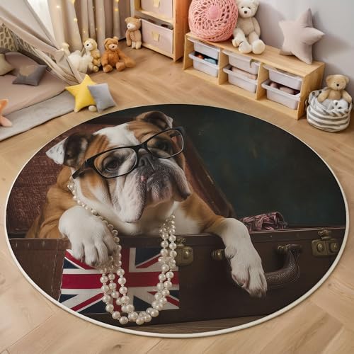 MIATCENRT Waschbar Teppich Rund 120cm, rutschfest Dünner Teppich, Gegend Kreis Braun Süß Brille Perlen Bulldogge Fußboden Teppiche für Wohnzimmer Schlafzimmer Kinderzimmer MIATCENRT Waschbar Teppich Rund 120cm, rutschfest Dünner Teppich, Gegend Kreis Braun Süß Brille Perlen Bulldogge Fußboden Teppiche für Wohnzimmer Schlafzimmer Kinderzimmer von MIATCENRT