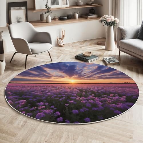 MIATCENRT Waschbar Teppich Rund 120cm, rutschfest Dünner Teppich, Gegend Kreis Lila Landschaft Sonnenuntergang Feld Fußboden Teppiche für Wohnzimmer Schlafzimmer Kinderzimmer MIATCENRT Waschbar Teppich Rund 120cm, rutschfest Dünner Teppich, Gegend Kreis Lila Landschaft Sonnenuntergang Feld Fußboden Teppiche für Wohnzimmer Schlafzimmer Kinderzimmer von MIATCENRT