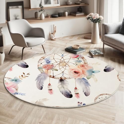 MIATCENRT Waschbar Teppich Rund 120cm, rutschfest Dünner Teppich, Gegend Kreis Rosa Grau Aquarell Bohemien Traumfänger Blumen Fußboden Teppiche für Wohnzimmer Schlafzimmer Kinderzimmer MIATCENRT Waschbar Teppich Rund 120cm, rutschfest Dünner Teppich, Gegend Kreis Rosa Grau Aquarell Bohemien Traumfänger Blumen Fußboden Teppiche für Wohnzimmer Schlafzimmer Kinderzimmer von MIATCENRT