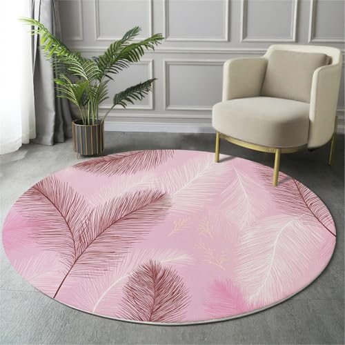 MIATCENRT Waschbar Teppich Rund 120cm, rutschfest Dünner Teppich, Gegend Kreis Rosa Luxus Kunst Verträumt Palmblätter Fußboden Teppiche für Wohnzimmer Schlafzimmer Kinderzimmer MIATCENRT Waschbar Teppich Rund 120cm, rutschfest Dünner Teppich, Gegend Kreis Rosa Luxus Kunst Verträumt Palmblätter Fußboden Teppiche für Wohnzimmer Schlafzimmer Kinderzimmer von MIATCENRT