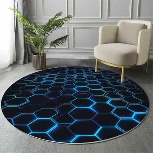 MIATCENRT Waschbar Teppich Rund 120cm, rutschfest Dünner Teppich, Gegend Kreis Schwarz Blau Zukunft Technologie Leuchtend Hexagon Fußboden Teppiche für Wohnzimmer Schlafzimmer Kinderzimmer MIATCENRT Waschbar Teppich Rund 120cm, rutschfest Dünner Teppich, Gegend Kreis Schwarz Blau Zukunft Technologie Leuchtend Hexagon Fußboden Teppiche für Wohnzimmer Schlafzimmer Kinderzimmer von MIATCENRT