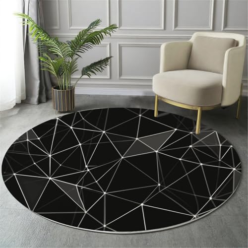 MIATCENRT Waschbar Teppich Rund 120cm, rutschfest Dünner Teppich, Gegend Kreis Schwarz Modern Minimalistisch Polygonnetz Fußboden Teppiche für Wohnzimmer Schlafzimmer Kinderzimmer MIATCENRT Waschbar Teppich Rund 120cm, rutschfest Dünner Teppich, Gegend Kreis Schwarz Modern Minimalistisch Polygonnetz Fußboden Teppiche für Wohnzimmer Schlafzimmer Kinderzimmer von MIATCENRT