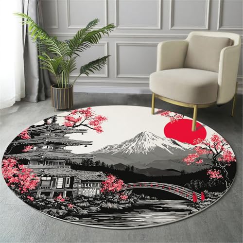 MIATCENRT Waschbar Teppich Rund 120cm, rutschfest Dünner Teppich, Gegend Kreis Schwarz Rot Tuschemalerei Tempel Kirschblüte Fußboden Teppiche für Wohnzimmer Schlafzimmer Kinderzimmer MIATCENRT Waschbar Teppich Rund 120cm, rutschfest Dünner Teppich, Gegend Kreis Schwarz Rot Tuschemalerei Tempel Kirschblüte Fußboden Teppiche für Wohnzimmer Schlafzimmer Kinderzimmer von MIATCENRT