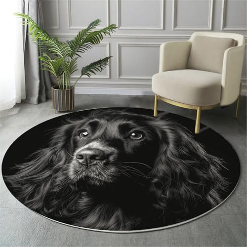 MIATCENRT Waschbar Teppich Rund 120cm, rutschfest Dünner Teppich, Gegend Kreis Schwarz Tiere Cocker Spaniel Portrait Fußboden Teppiche für Wohnzimmer Schlafzimmer Kinderzimmer MIATCENRT Waschbar Teppich Rund 120cm, rutschfest Dünner Teppich, Gegend Kreis Schwarz Tiere Cocker Spaniel Portrait Fußboden Teppiche für Wohnzimmer Schlafzimmer Kinderzimmer von MIATCENRT