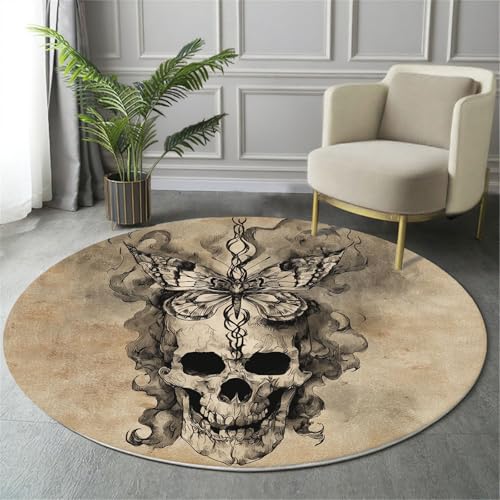 MIATCENRT Waschbar Teppich Rund 160cm, rutschfest Dünner Teppich, Gegend Kreis Hellbraun Dark Fantasy Totenkopf Schmetterling Rauch Fußboden Teppiche für Wohnzimmer Schlafzimmer Kinderzimmer MIATCENRT Waschbar Teppich Rund 160cm, rutschfest Dünner Teppich, Gegend Kreis Hellbraun Dark Fantasy Totenkopf Schmetterling Rauch Fußboden Teppiche für Wohnzimmer Schlafzimmer Kinderzimmer von MIATCENRT