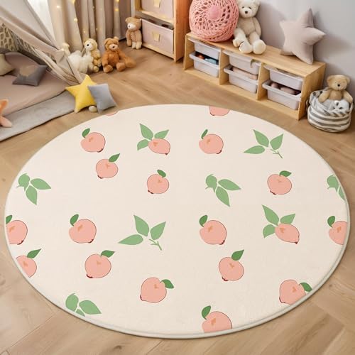 MIATCENRT Waschbar Teppich Rund 160cm, rutschfest Dünner Teppich, Gegend Kreis Hellrosa Japan Animation Pfirsich Grünes Blatt Fußboden Teppiche für Wohnzimmer Schlafzimmer Kinderzimmer MIATCENRT Waschbar Teppich Rund 160cm, rutschfest Dünner Teppich, Gegend Kreis Hellrosa Japan Animation Pfirsich Grünes Blatt Fußboden Teppiche für Wohnzimmer Schlafzimmer Kinderzimmer von MIATCENRT