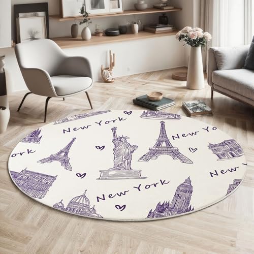 MIATCENRT Waschbar Teppich Rund 160cm, rutschfest Dünner Teppich, Gegend Kreis Lila Art Deco Statue Eiffelturm Wahrzeichen Fußboden Teppiche für Wohnzimmer Schlafzimmer Kinderzimmer MIATCENRT Waschbar Teppich Rund 160cm, rutschfest Dünner Teppich, Gegend Kreis Lila Art Deco Statue Eiffelturm Wahrzeichen Fußboden Teppiche für Wohnzimmer Schlafzimmer Kinderzimmer von MIATCENRT