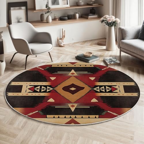 MIATCENRT Waschbar Teppich Rund 160cm, rutschfest Dünner Teppich, Gegend Kreis Rötlich-braun Stammessymbole Kunst Geometrische Symbole Fußboden Teppiche für Wohnzimmer Schlafzimmer Kinderzimmer MIATCENRT Waschbar Teppich Rund 160cm, rutschfest Dünner Teppich, Gegend Kreis Rötlich-braun Stammessymbole Kunst Geometrische Symbole Fußboden Teppiche für Wohnzimmer Schlafzimmer Kinderzimmer von MIATCENRT