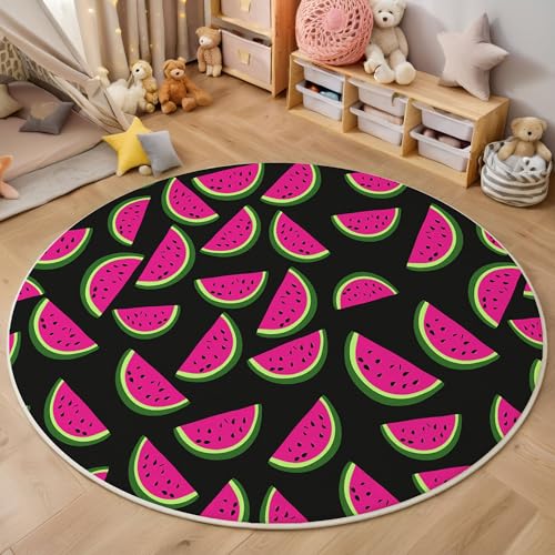 MIATCENRT Waschbar Teppich Rund 160cm, rutschfest Dünner Teppich, Gegend Kreis Rosa Schwarz Süß Lustig Rosa Wassermelonenscheiben Fußboden Teppiche für Wohnzimmer Schlafzimmer Kinderzimmer MIATCENRT Waschbar Teppich Rund 160cm, rutschfest Dünner Teppich, Gegend Kreis Rosa Schwarz Süß Lustig Rosa Wassermelonenscheiben Fußboden Teppiche für Wohnzimmer Schlafzimmer Kinderzimmer von MIATCENRT