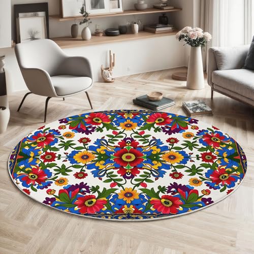 MIATCENRT Waschbar Teppich Rund 160cm, rutschfest Dünner Teppich, Gegend Kreis Rot Blau Traditionell Künstlerisch Symmetrisch Floral Fußboden Teppiche für Wohnzimmer Schlafzimmer Kinderzimmer MIATCENRT Waschbar Teppich Rund 160cm, rutschfest Dünner Teppich, Gegend Kreis Rot Blau Traditionell Künstlerisch Symmetrisch Floral Fußboden Teppiche für Wohnzimmer Schlafzimmer Kinderzimmer von MIATCENRT