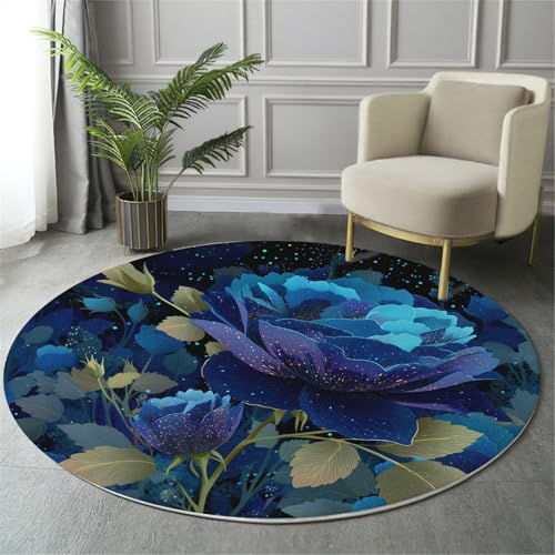 MIATCENRT Waschbar Teppich Rund 80cm, rutschfest Dünner Teppich, Gegend Kreis Dunkelblau Fantasie Illustration Blaue Rose Blumen Fußboden Teppiche für Wohnzimmer Schlafzimmer Kinderzimmer MIATCENRT Waschbar Teppich Rund 80cm, rutschfest Dünner Teppich, Gegend Kreis Dunkelblau Fantasie Illustration Blaue Rose Blumen Fußboden Teppiche für Wohnzimmer Schlafzimmer Kinderzimmer von MIATCENRT