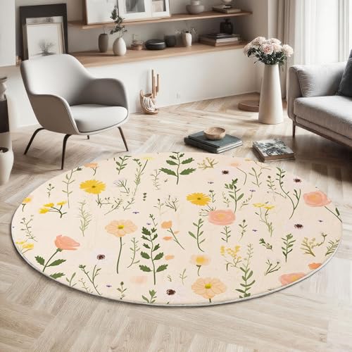 MIATCENRT Waschbar Teppich Rund 80cm, rutschfest Dünner Teppich, Gegend Kreis Heller Pfirsich Aquarell Handgemalt Wildblumen Fußboden Teppiche für Wohnzimmer Schlafzimmer Kinderzimmer MIATCENRT Waschbar Teppich Rund 80cm, rutschfest Dünner Teppich, Gegend Kreis Heller Pfirsich Aquarell Handgemalt Wildblumen Fußboden Teppiche für Wohnzimmer Schlafzimmer Kinderzimmer von MIATCENRT