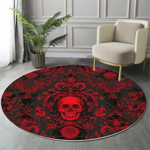 MIATCENRT Waschbar Teppich Rund 80cm, rutschfest Dünner Teppich, Gegend Kreis Rot Blumen Dekoration Damast Totenkopf Fußboden Teppiche für Wohnzimmer Schlafzimmer Kinderzimmer MIATCENRT Waschbar Teppich Rund 80cm, rutschfest Dünner Teppich, Gegend Kreis Rot Blumen Dekoration Damast Totenkopf Fußboden Teppiche für Wohnzimmer Schlafzimmer Kinderzimmer von MIATCENRT