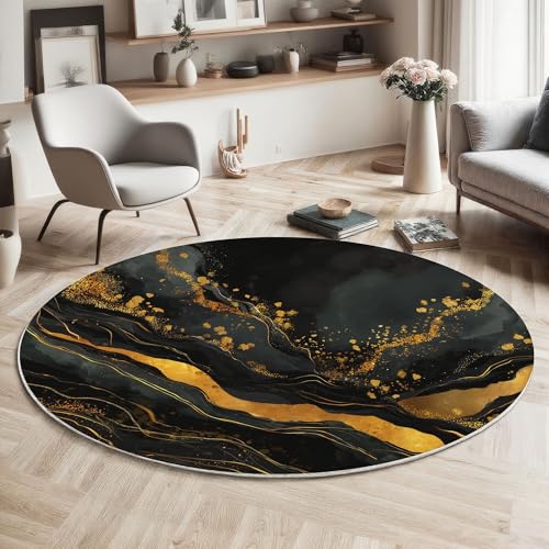 MIATCENRT Waschbar Teppich Rund 80cm, rutschfest Dünner Teppich, Gegend Kreis Schwarzes Gold Abstrakt Marmor Wirbel Fußboden Teppiche für Wohnzimmer Schlafzimmer Kinderzimmer MIATCENRT Waschbar Teppich Rund 80cm, rutschfest Dünner Teppich, Gegend Kreis Schwarzes Gold Abstrakt Marmor Wirbel Fußboden Teppiche für Wohnzimmer Schlafzimmer Kinderzimmer von MIATCENRT