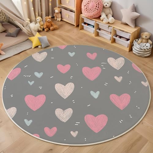 MIATCENRT Waschbarer Asche Teppich Wohnzimmer Schlafzimmer Rund Teppich, Liebe Linien Muster Einfach Süß Deko, Teppiche kurzerflor für Esszimmer Büro Eingangsbereich, 100cm MIATCENRT Waschbarer Asche Teppich Wohnzimmer Schlafzimmer Rund Teppich, Liebe Linien Muster Einfach Süß Deko, Teppiche kurzerflor für Esszimmer Büro Eingangsbereich, 100cm von MIATCENRT