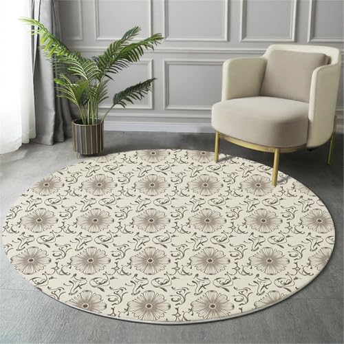 MIATCENRT Waschbarer Beige Grau Rund Teppich, Eleganz Kunst Blütenblätter Blumen Muster, 120cm Dünn Teppich Dekorative für Schlafzimmer Küche Esszimmer Wohnzimmer Büro Eingangsbereich MIATCENRT Waschbarer Beige Grau Rund Teppich, Eleganz Kunst Blütenblätter Blumen Muster, 120cm Dünn Teppich Dekorative für Schlafzimmer Küche Esszimmer Wohnzimmer Büro Eingangsbereich von MIATCENRT