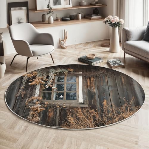 MIATCENRT Waschbarer Braun Teppich Wohnzimmer Schlafzimmer Rund Teppich, Holzwand Weinreben Muster Vintage Architektur Deko, Teppiche kurzerflor für Esszimmer Büro Eingangsbereich, 120cm MIATCENRT Waschbarer Braun Teppich Wohnzimmer Schlafzimmer Rund Teppich, Holzwand Weinreben Muster Vintage Architektur Deko, Teppiche kurzerflor für Esszimmer Büro Eingangsbereich, 120cm von MIATCENRT