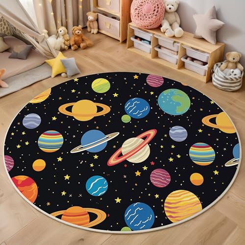 MIATCENRT Waschbarer Bunt Teppich Wohnzimmer Schlafzimmer Rund Teppich, Bunt Planet Muster Spaß Universum Deko, Teppiche kurzerflor für Esszimmer Büro Eingangsbereich, 80cm MIATCENRT Waschbarer Bunt Teppich Wohnzimmer Schlafzimmer Rund Teppich, Bunt Planet Muster Spaß Universum Deko, Teppiche kurzerflor für Esszimmer Büro Eingangsbereich, 80cm von MIATCENRT
