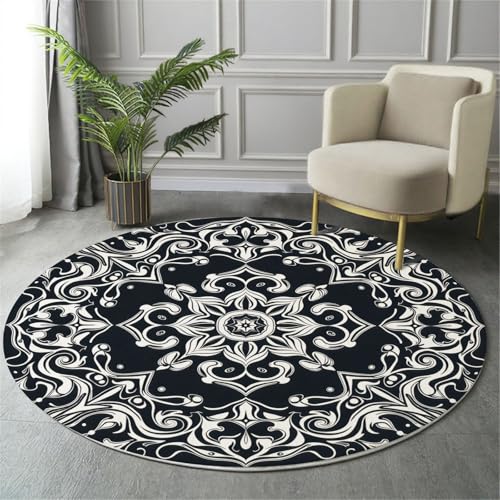 MIATCENRT Waschbarer Dunkelblau Rund Teppich, Mandala Symmetrie Paisley Muster, 100cm Dünn Teppich Dekorative für Schlafzimmer Küche Esszimmer Wohnzimmer Büro Eingangsbereich MIATCENRT Waschbarer Dunkelblau Rund Teppich, Mandala Symmetrie Paisley Muster, 100cm Dünn Teppich Dekorative für Schlafzimmer Küche Esszimmer Wohnzimmer Büro Eingangsbereich von MIATCENRT