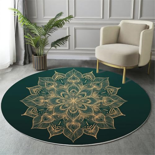 MIATCENRT Waschbarer Dunkelgrün Rund Teppich, Strichzeichnung Mandala Muster, 160cm Dünn Teppich Dekorative für Schlafzimmer Küche Esszimmer Wohnzimmer Büro Eingangsbereich MIATCENRT Waschbarer Dunkelgrün Rund Teppich, Strichzeichnung Mandala Muster, 160cm Dünn Teppich Dekorative für Schlafzimmer Küche Esszimmer Wohnzimmer Büro Eingangsbereich von MIATCENRT