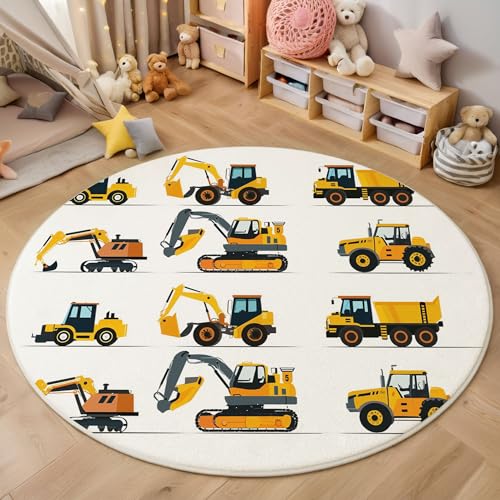 MIATCENRT Waschbarer Gelb Teppich Wohnzimmer Schlafzimmer Rund Teppich, Baumaschinen Muster Illustration Deko, Teppiche kurzerflor für Esszimmer Büro Eingangsbereich, 120cm MIATCENRT Waschbarer Gelb Teppich Wohnzimmer Schlafzimmer Rund Teppich, Baumaschinen Muster Illustration Deko, Teppiche kurzerflor für Esszimmer Büro Eingangsbereich, 120cm von MIATCENRT