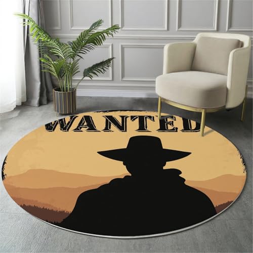 MIATCENRT Waschbarer Gelbbraun Teppich Wohnzimmer Schlafzimmer Rund Teppich, Mann Poster Muster Vintage Western Deko, Teppiche kurzerflor für Esszimmer Büro Eingangsbereich, 160cm MIATCENRT Waschbarer Gelbbraun Teppich Wohnzimmer Schlafzimmer Rund Teppich, Mann Poster Muster Vintage Western Deko, Teppiche kurzerflor für Esszimmer Büro Eingangsbereich, 160cm von MIATCENRT