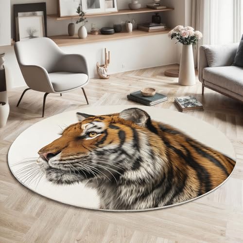 MIATCENRT Waschbarer Hellbraun Rund Teppich, Realistisch Tiger Portrait Muster, 160cm Dünn Teppich Dekorative für Schlafzimmer Küche Esszimmer Wohnzimmer Büro Eingangsbereich MIATCENRT Waschbarer Hellbraun Rund Teppich, Realistisch Tiger Portrait Muster, 160cm Dünn Teppich Dekorative für Schlafzimmer Küche Esszimmer Wohnzimmer Büro Eingangsbereich von MIATCENRT