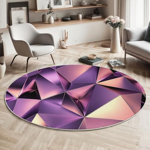 MIATCENRT Waschbarer Lila Teppich Wohnzimmer Schlafzimmer Rund Teppich, Metall Dreieck Muster Geometrisch Deko, Teppiche kurzerflor für Esszimmer Büro Eingangsbereich, 120cm MIATCENRT Waschbarer Lila Teppich Wohnzimmer Schlafzimmer Rund Teppich, Metall Dreieck Muster Geometrisch Deko, Teppiche kurzerflor für Esszimmer Büro Eingangsbereich, 120cm von MIATCENRT
