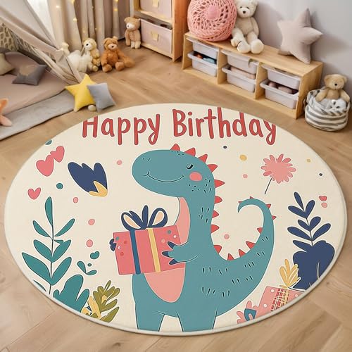 MIATCENRT Waschbarer Mehrfarbig Teppich Wohnzimmer Schlafzimmer Rund Teppich, Geburtstag Dinosaurier Muster Cartoon-Figur Deko, Teppiche kurzerflor für Esszimmer Büro Eingangsbereich, 160cm MIATCENRT Waschbarer Mehrfarbig Teppich Wohnzimmer Schlafzimmer Rund Teppich, Geburtstag Dinosaurier Muster Cartoon-Figur Deko, Teppiche kurzerflor für Esszimmer Büro Eingangsbereich, 160cm von MIATCENRT