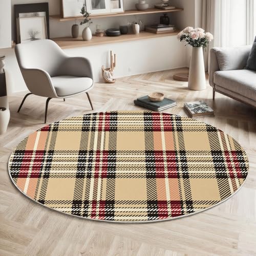 MIATCENRT Waschbarer Rötlich-braun Teppich Wohnzimmer Schlafzimmer Rund Teppich, Klassisch Kariert Muster Minimalistisch Deko, Teppiche kurzerflor für Esszimmer Büro Eingangsbereich, 160cm MIATCENRT Waschbarer Rötlich-braun Teppich Wohnzimmer Schlafzimmer Rund Teppich, Klassisch Kariert Muster Minimalistisch Deko, Teppiche kurzerflor für Esszimmer Büro Eingangsbereich, 160cm von MIATCENRT
