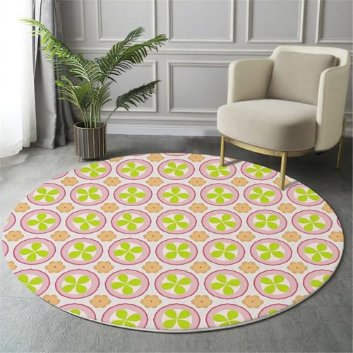 MIATCENRT Waschbarer Rosa Grün Teppich Wohnzimmer Schlafzimmer Rund Teppich, Kreis Blumen Muster Einfach Abstrakt Deko, Teppiche kurzerflor für Esszimmer Büro Eingangsbereich, 160cm von MIATCENRT