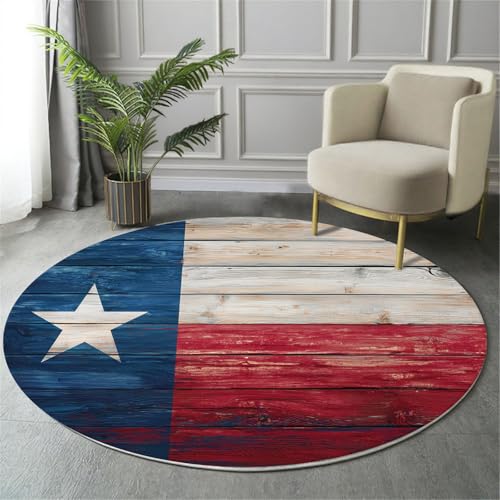 MIATCENRT Waschbarer Rot Blau Teppich Wohnzimmer Schlafzimmer Rund Teppich, Holzbrett Flagge Muster Vintage Deko, Teppiche kurzerflor für Esszimmer Büro Eingangsbereich, 160cm von MIATCENRT