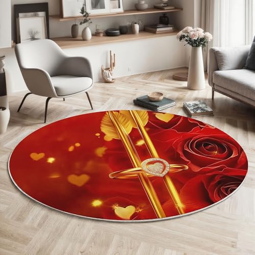 MIATCENRT Waschbarer Rot Rund Teppich, Luxus Ehering Rosé Muster, 100cm Dünn Teppich Dekorative für Schlafzimmer Küche Esszimmer Wohnzimmer Büro Eingangsbereich MIATCENRT Waschbarer Rot Rund Teppich, Luxus Ehering Rosé Muster, 100cm Dünn Teppich Dekorative für Schlafzimmer Küche Esszimmer Wohnzimmer Büro Eingangsbereich von MIATCENRT
