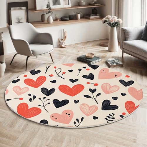 MIATCENRT Waschbarer Rot Schwarz Teppich Wohnzimmer Schlafzimmer Rund Teppich, Liebesherz Blätter Muster Handbemalt Deko, Teppiche kurzerflor für Esszimmer Büro Eingangsbereich, 80cm MIATCENRT Waschbarer Rot Schwarz Teppich Wohnzimmer Schlafzimmer Rund Teppich, Liebesherz Blätter Muster Handbemalt Deko, Teppiche kurzerflor für Esszimmer Büro Eingangsbereich, 80cm von MIATCENRT