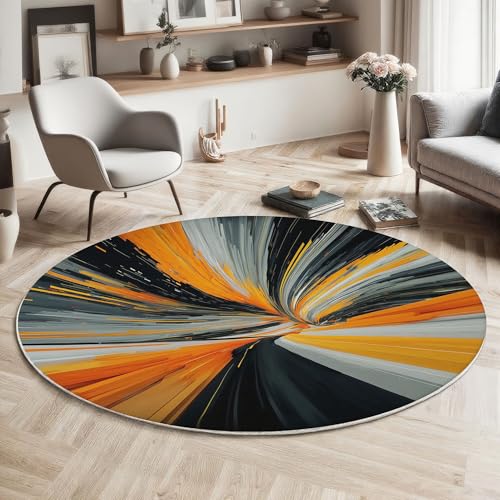 MIATCENRT Waschbarer Rund Teppich Wohnzimmer Schlafzimmer, Abstrakt Linie Muster Weich rutschfest 3D Lehre Teppich, 160cm Teppiche Flauschige Matte Kinder Schutzmatten, Orange Schwarz MIATCENRT Waschbarer Rund Teppich Wohnzimmer Schlafzimmer, Abstrakt Linie Muster Weich rutschfest 3D Lehre Teppich, 160cm Teppiche Flauschige Matte Kinder Schutzmatten, Orange Schwarz von MIATCENRT
