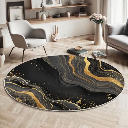 MIATCENRT Waschbarer Rund Teppich Wohnzimmer Schlafzimmer, Abstrakt Marmor Muster Weich rutschfest Vektor Illustration Teppich, 100cm Teppiche Flauschige Matte Kinder Schutzmatten, Schwarzes Gold MIATCENRT Waschbarer Rund Teppich Wohnzimmer Schlafzimmer, Abstrakt Marmor Muster Weich rutschfest Vektor Illustration Teppich, 100cm Teppiche Flauschige Matte Kinder Schutzmatten, Schwarzes Gold von MIATCENRT