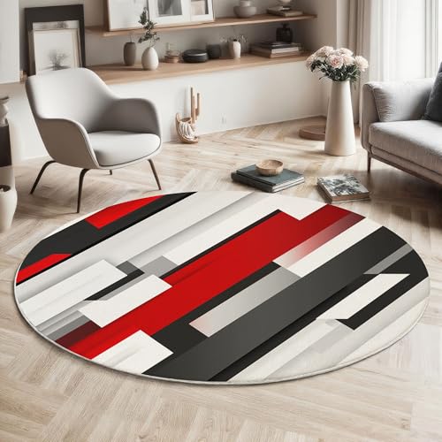 MIATCENRT Waschbarer Rund Teppich Wohnzimmer Schlafzimmer, Dreieck Diagonal Muster Weich rutschfest Modern Geometrisch Teppich, 100cm Teppiche Flauschige Matte Kinder Schutzmatten, Rot Weiß MIATCENRT Waschbarer Rund Teppich Wohnzimmer Schlafzimmer, Dreieck Diagonal Muster Weich rutschfest Modern Geometrisch Teppich, 100cm Teppiche Flauschige Matte Kinder Schutzmatten, Rot Weiß von MIATCENRT