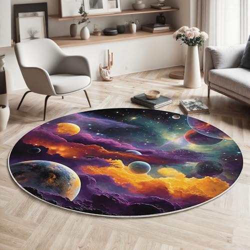MIATCENRT Waschbarer Rund Teppich Wohnzimmer Schlafzimmer, Galaxie Planeten Muster Weich rutschfest 3D-Weltraum Teppich, 160cm Teppiche Flauschige Matte Kinder Schutzmatten, Lila MIATCENRT Waschbarer Rund Teppich Wohnzimmer Schlafzimmer, Galaxie Planeten Muster Weich rutschfest 3D-Weltraum Teppich, 160cm Teppiche Flauschige Matte Kinder Schutzmatten, Lila von MIATCENRT