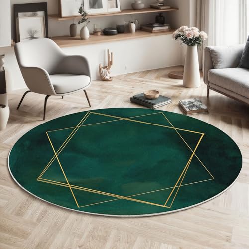 MIATCENRT Waschbarer Rund Teppich Wohnzimmer Schlafzimmer, Geometrisch Rahmen Muster Weich rutschfest Aquarell Kunst Teppich, 120cm Teppiche Flauschige Matte Kinder Schutzmatten, Smaragdgrün MIATCENRT Waschbarer Rund Teppich Wohnzimmer Schlafzimmer, Geometrisch Rahmen Muster Weich rutschfest Aquarell Kunst Teppich, 120cm Teppiche Flauschige Matte Kinder Schutzmatten, Smaragdgrün von MIATCENRT