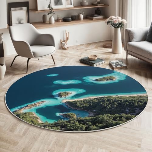 MIATCENRT Waschbarer Rund Teppich Wohnzimmer Schlafzimmer, Küste Insel Muster Weich rutschfest Landschaft Teppich, 80cm Teppiche Flauschige Matte Kinder Schutzmatten, Türkis MIATCENRT Waschbarer Rund Teppich Wohnzimmer Schlafzimmer, Küste Insel Muster Weich rutschfest Landschaft Teppich, 80cm Teppiche Flauschige Matte Kinder Schutzmatten, Türkis von MIATCENRT