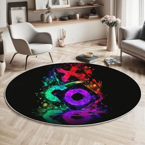 MIATCENRT Waschbarer Rund Teppich Wohnzimmer Schlafzimmer, Leuchtend Symbolisch Muster Weich rutschfest Abstrakt Teppich, 160cm Teppiche Flauschige Matte Kinder Schutzmatten, Schwarz Bunt MIATCENRT Waschbarer Rund Teppich Wohnzimmer Schlafzimmer, Leuchtend Symbolisch Muster Weich rutschfest Abstrakt Teppich, 160cm Teppiche Flauschige Matte Kinder Schutzmatten, Schwarz Bunt von MIATCENRT