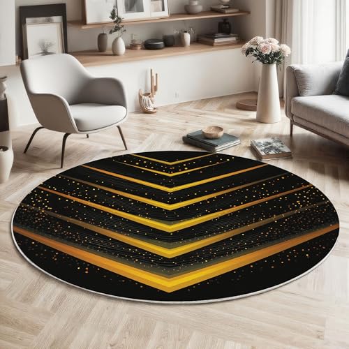 MIATCENRT Waschbarer Rund Teppich Wohnzimmer Schlafzimmer, Linien Lichtpunkte Muster Weich rutschfest Modern Schlicht Teppich, 80cm Teppiche Flauschige Matte Kinder Schutzmatten, Schwarzes Gold MIATCENRT Waschbarer Rund Teppich Wohnzimmer Schlafzimmer, Linien Lichtpunkte Muster Weich rutschfest Modern Schlicht Teppich, 80cm Teppiche Flauschige Matte Kinder Schutzmatten, Schwarzes Gold von MIATCENRT