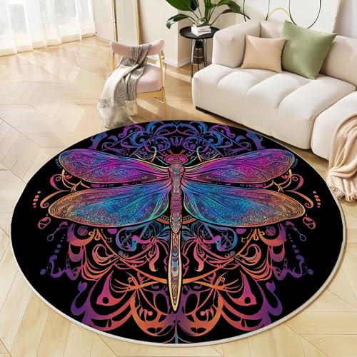 MIATCENRT Waschbarer Rund Teppich Wohnzimmer Schlafzimmer, Mandala Libelle Muster Weich rutschfest Punktmalerei Teppich, 120cm Teppiche Flauschige Matte Kinder Schutzmatten, Dunkelviolett MIATCENRT Waschbarer Rund Teppich Wohnzimmer Schlafzimmer, Mandala Libelle Muster Weich rutschfest Punktmalerei Teppich, 120cm Teppiche Flauschige Matte Kinder Schutzmatten, Dunkelviolett von MIATCENRT
