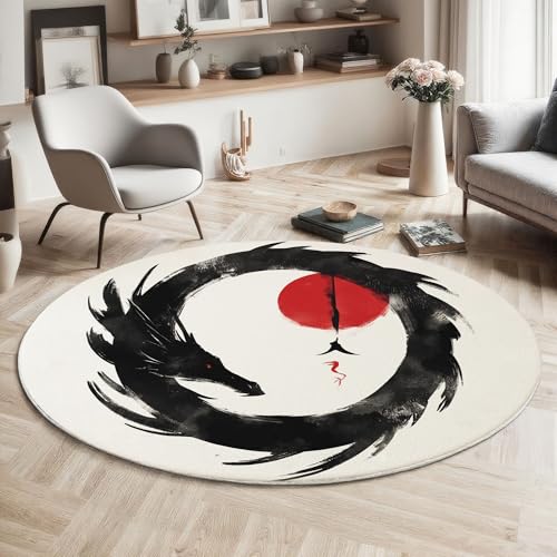MIATCENRT Waschbarer Schwarz Rot Rund Teppich, Fantasie Drachenkopf Kreis Muster, 120cm Dünn Teppich Dekorative für Schlafzimmer Küche Esszimmer Wohnzimmer Büro Eingangsbereich MIATCENRT Waschbarer Schwarz Rot Rund Teppich, Fantasie Drachenkopf Kreis Muster, 120cm Dünn Teppich Dekorative für Schlafzimmer Küche Esszimmer Wohnzimmer Büro Eingangsbereich von MIATCENRT