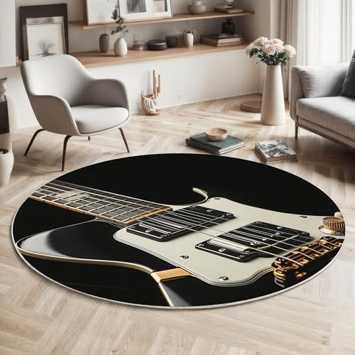 MIATCENRT Waschbarer Schwarz Teppich Wohnzimmer Schlafzimmer Rund Teppich, E-Gitarre Muster Modern Kunst Deko, Teppiche kurzerflor für Esszimmer Büro Eingangsbereich, 100cm MIATCENRT Waschbarer Schwarz Teppich Wohnzimmer Schlafzimmer Rund Teppich, E-Gitarre Muster Modern Kunst Deko, Teppiche kurzerflor für Esszimmer Büro Eingangsbereich, 100cm von MIATCENRT